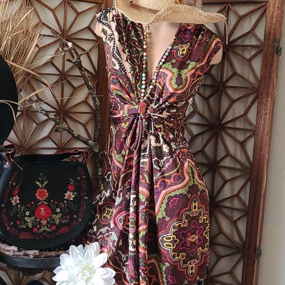 SALE BO HO PAISLEY MULTI S SLIP ON DRESS, TIE BACK - Picture 3 of 16